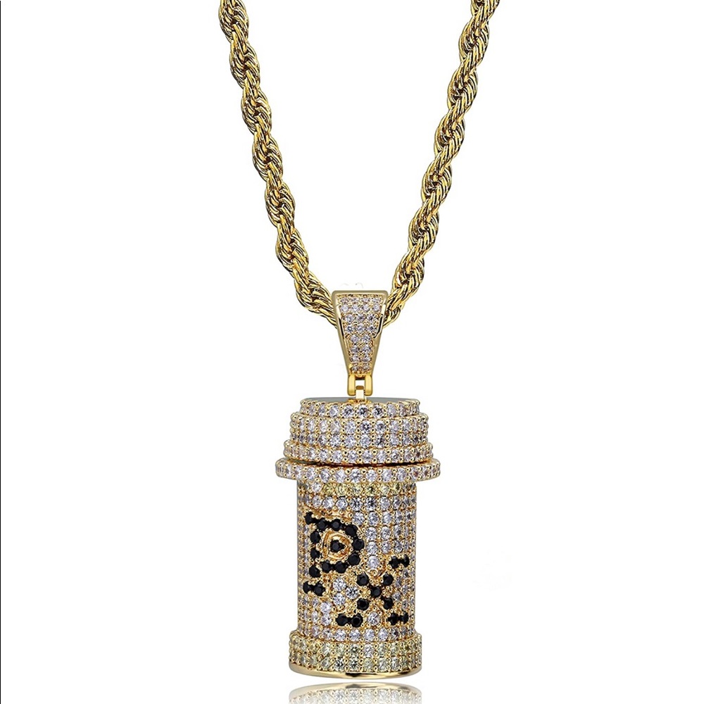 14K Pill BottlePX Capsule Detachable Pendant Chain